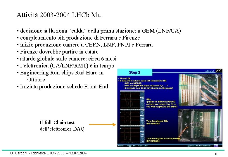 Attività 2003 -2004 LHCb Mu • decisione sulla zona “calda” della prima stazione: a