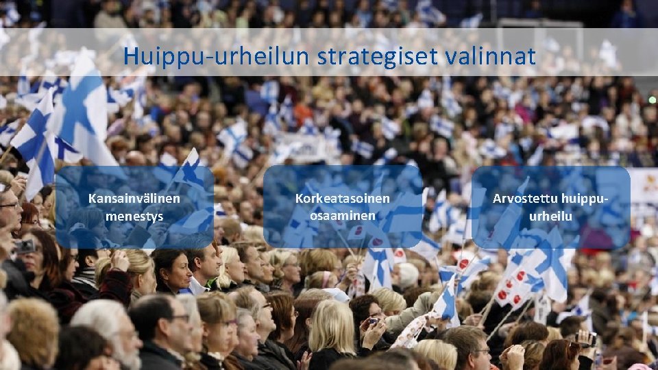 Huippu-urheilun strategiset valinnat Kansainvälinen menestys Korkeatasoinen osaaminen Arvostettu huippuurheilu 