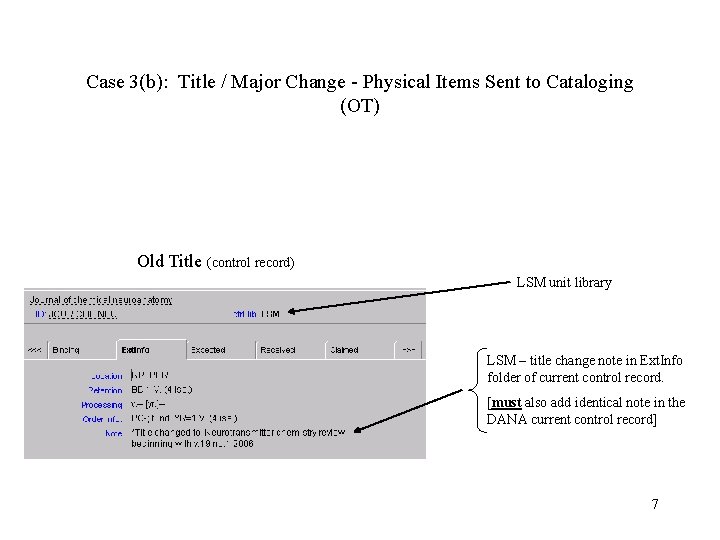 Case 3(b): Title / Major Change - Physical Items Sent to Cataloging (OT) Old