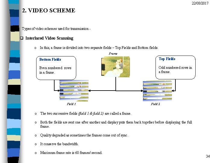 22/08/2017 2. VIDEO SCHEME Types of video schemes used for transmission - q Interlaced