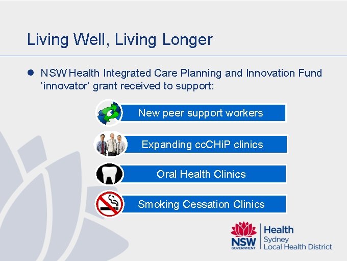 Living Well, Living Longer l NSW Health Integrated Care Planning and Innovation Fund ‘innovator’