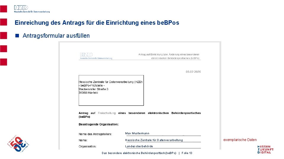 Einreichung des Antrags für die Einrichtung eines be. BPos n Antragsformular ausfüllen Max Mustermann