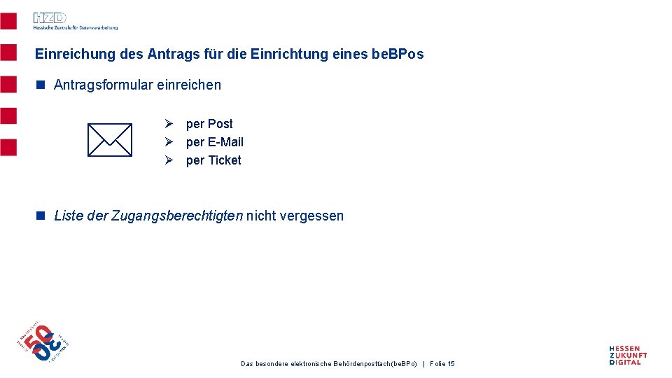 Einreichung des Antrags für die Einrichtung eines be. BPos n Antragsformular einreichen * Ø
