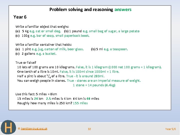 Problem solving and reasoning answers Year 6 Write a familiar object that weighs: (a)
