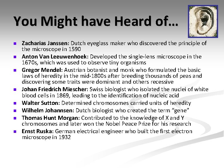 You Might have Heard of… n n n n Zacharias Janssen: Dutch eyeglass maker