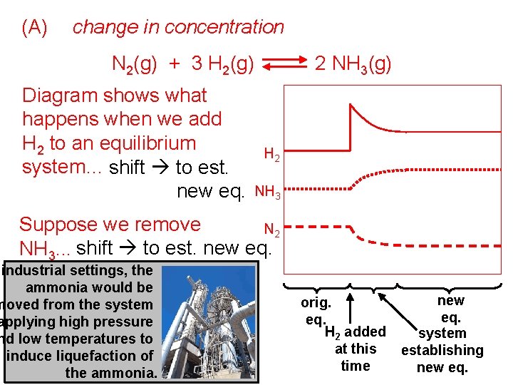 (A) change in concentration N 2(g) + 3 H 2(g) Diagram shows what happens
