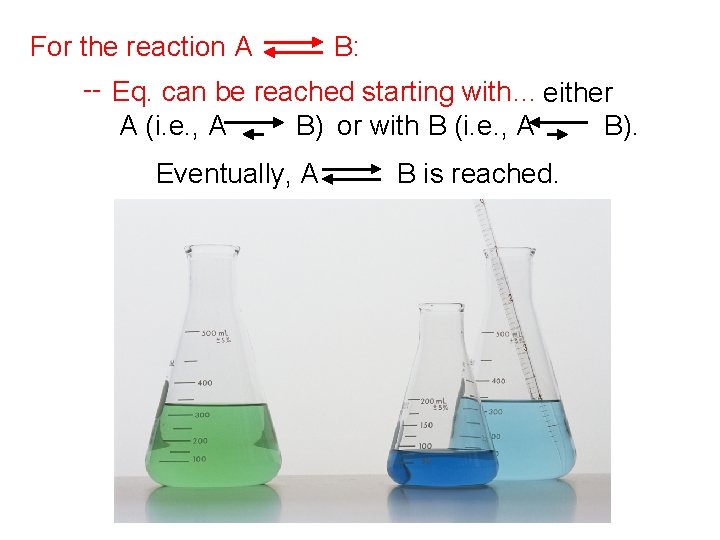 For the reaction A B: -- Eq. can be reached starting with… either A