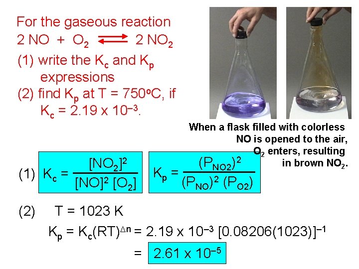 For the gaseous reaction 2 NO + O 2 2 NO 2 (1) write