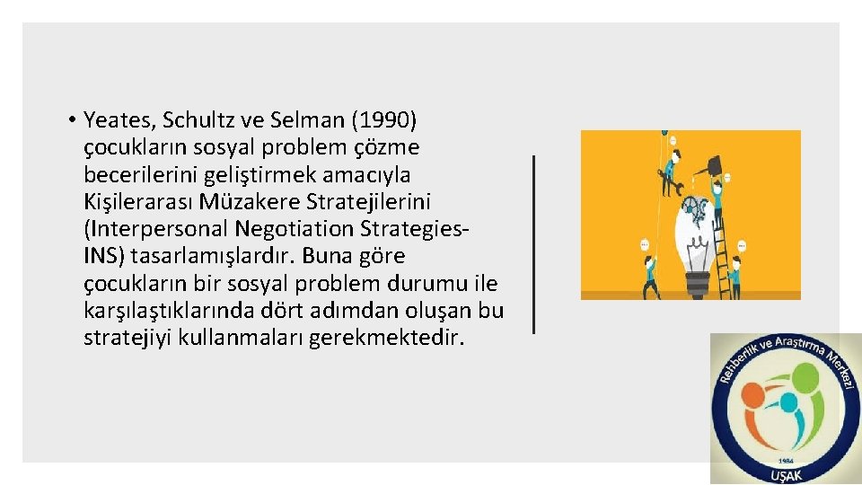  • Yeates, Schultz ve Selman (1990) çocukların sosyal problem çözme becerilerini geliştirmek amacıyla