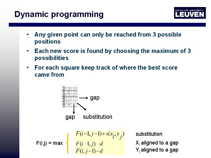 Dynamic programming • Any given point can only be reached from 3 possible positions