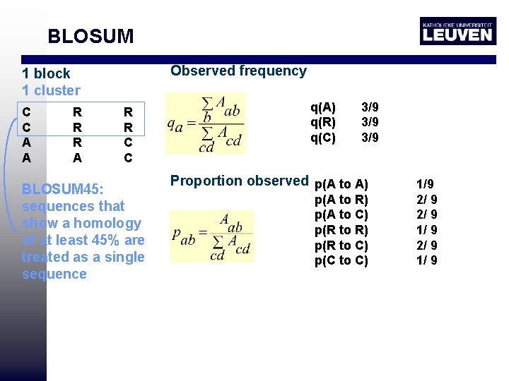 BLOSUM Observed frequency 1 block 1 cluster C C A A R R R