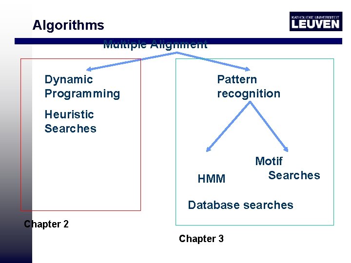 Algorithms Multiple Alignment Dynamic Programming Pattern recognition Heuristic Searches HMM Motif Searches Database searches