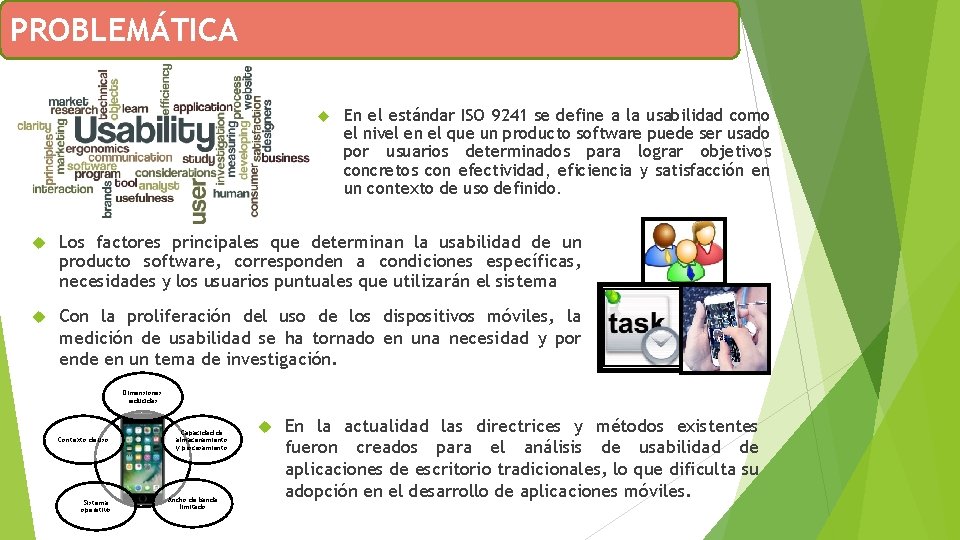 PROBLEMÁTICA En el estándar ISO 9241 se define a la usabilidad como el nivel