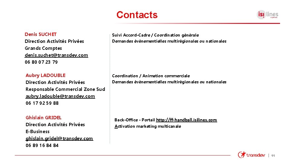 Contacts Denis SUCHET Direction Activités Privées Grands Comptes denis. suchet@transdev. com 06 80 07