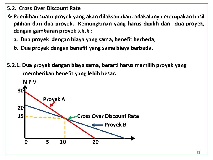 5. 2. Cross Over Discount Rate v Pemilihan suatu proyek yang akan dilaksanakan, adakalanya