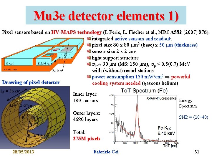 Mu 3 e detector elements 1) Pixel sensors based on HV-MAPS technology (I. Peric,