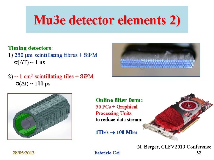 Mu 3 e detector elements 2) Timing detectors: 1) 250 m scintillating fibres +