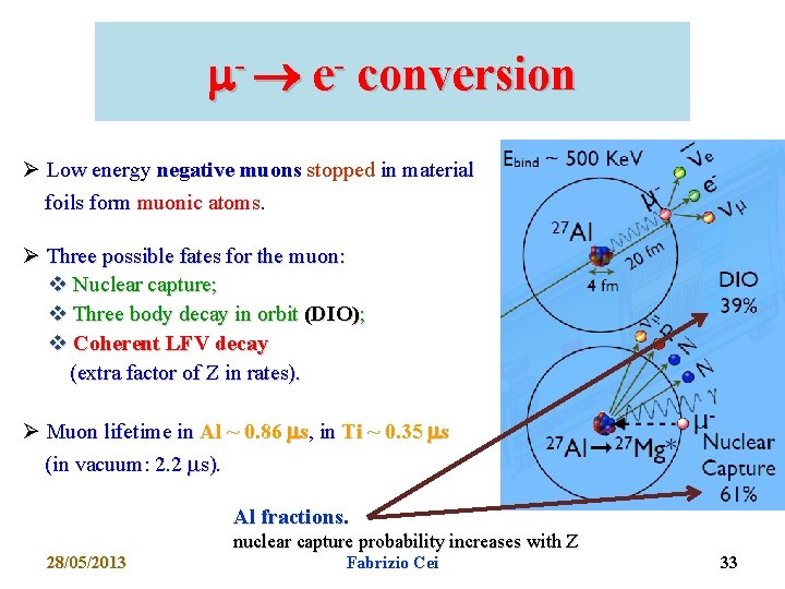  - e- conversion Ø Low energy negative muons stopped in material foils form