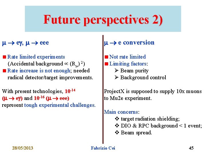 Future perspectives 2) eg, eee e conversion Rate limited experiments (Accidental background (R )