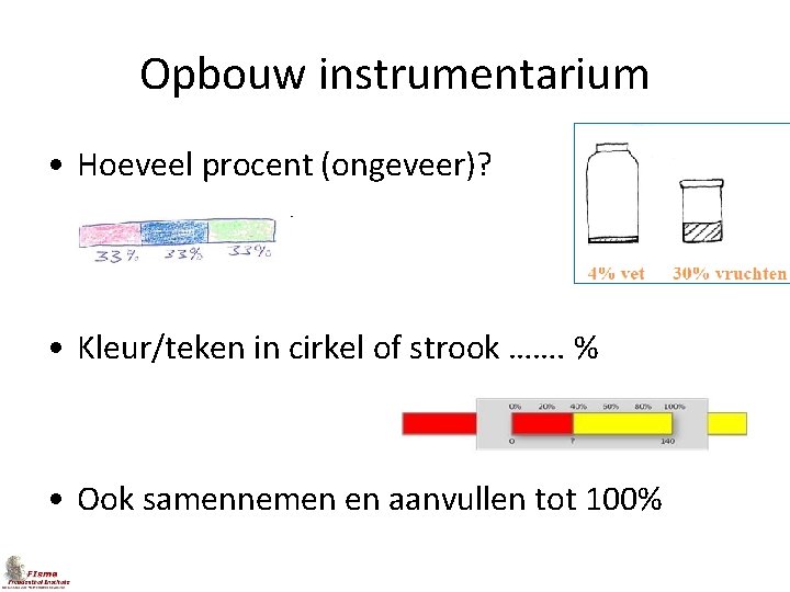 Opbouw instrumentarium • Hoeveel procent (ongeveer)? • Kleur/teken in cirkel of strook ……. %