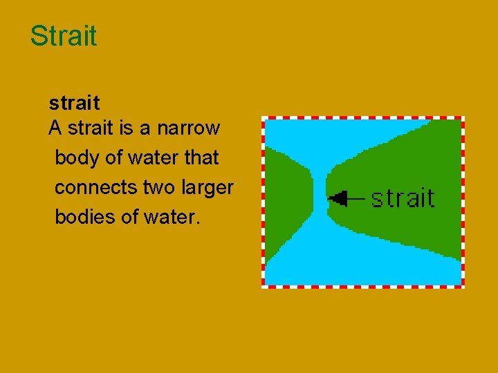 Strait n n strait A strait is a narrow body of water that connects