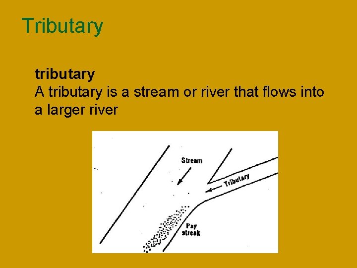 Tributary n tributary A tributary is a stream or river that flows into a