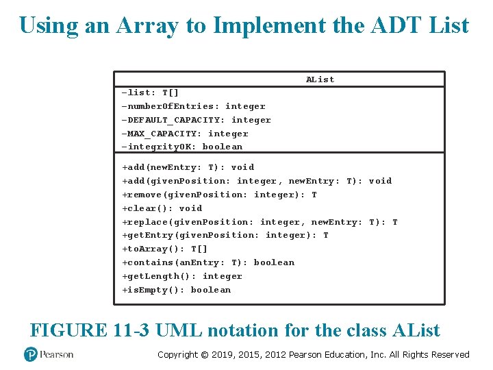 Using an Array to Implement the ADT List AList –list: T[] –number. Of. Entries: