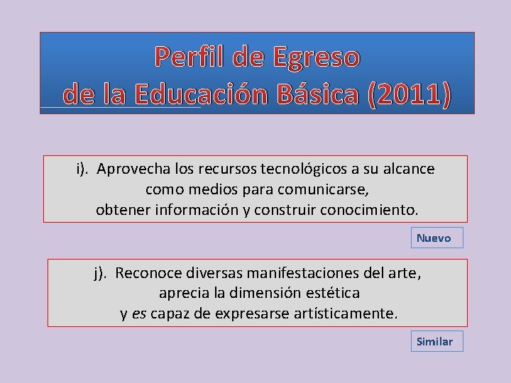 Perfil de Egreso de la Educación Básica (2011) i). Aprovecha los recursos tecnológicos a Perfil de Egreso de la Educación Básica (2011) i). Aprovecha los recursos tecnológicos a