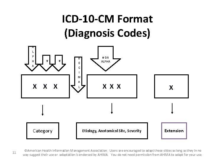 ICD-10 -CM Format (Diagnosis Codes) A L P H A # X X X