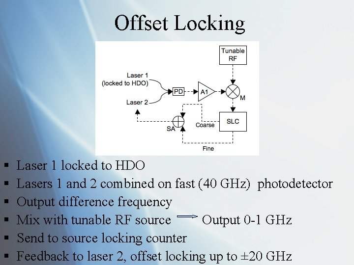 Offset Locking § § § Laser 1 locked to HDO Lasers 1 and 2