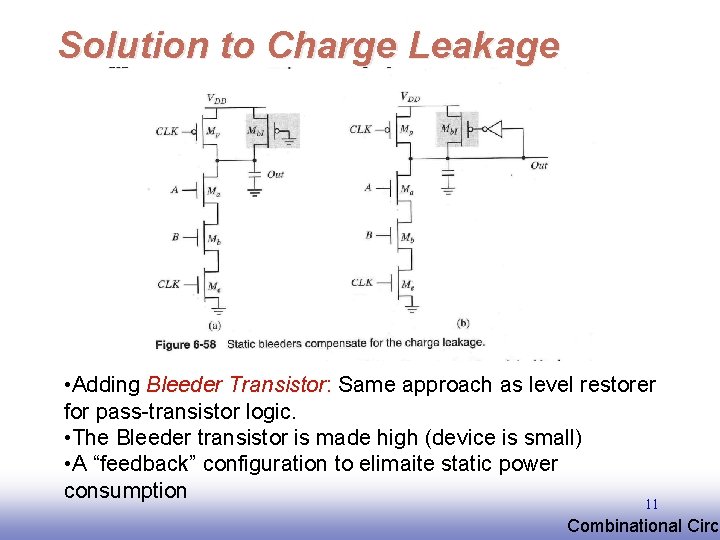 Solution to Charge Leakage • Adding Bleeder Transistor: Same approach as level restorer for Solution to Charge Leakage • Adding Bleeder Transistor: Same approach as level restorer for