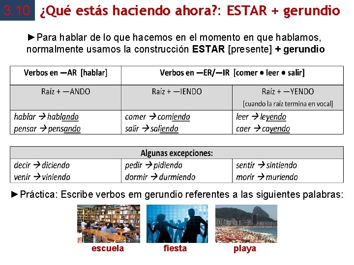 3. 10 ¿Qué estás haciendo ahora? : ESTAR + gerundio ►Para hablar de lo