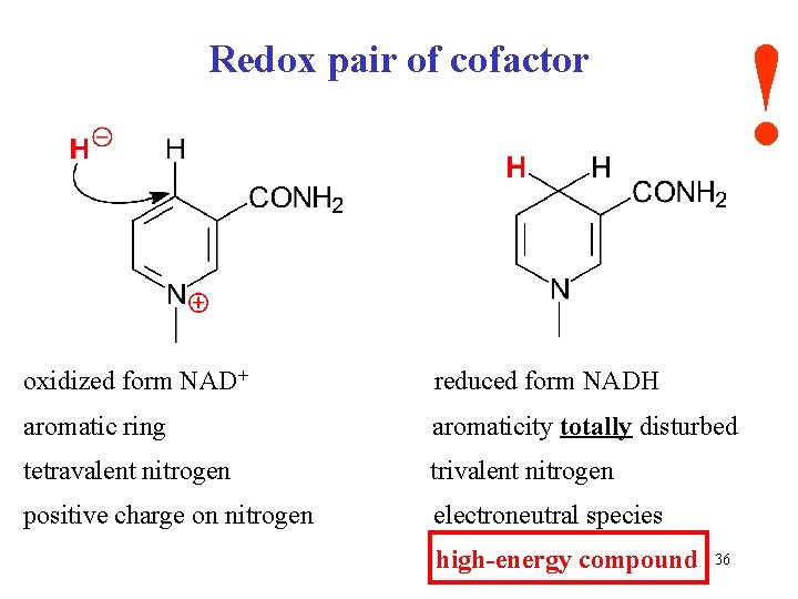 ! Redox pair of cofactor oxidized form NAD+ reduced form NADH aromatic ring aromaticity