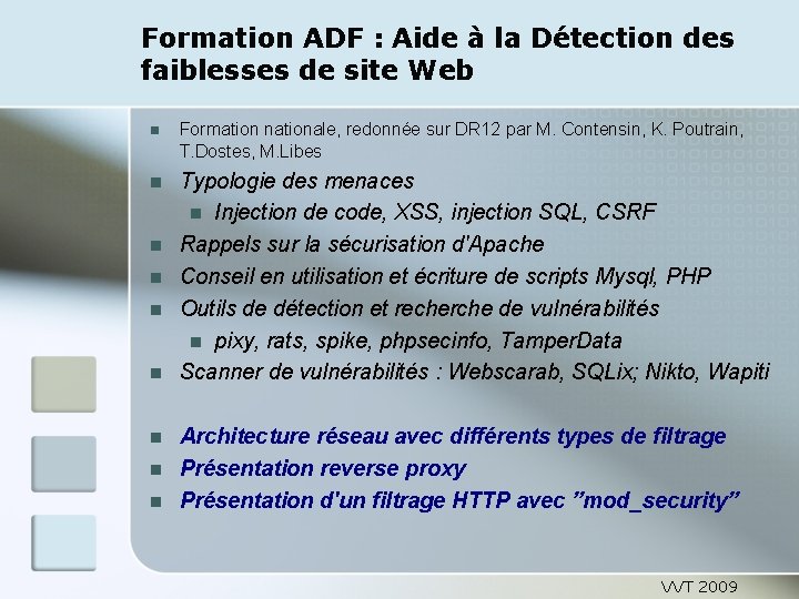 Formation ADF : Aide à la Détection des faiblesses de site Web Formation nationale,