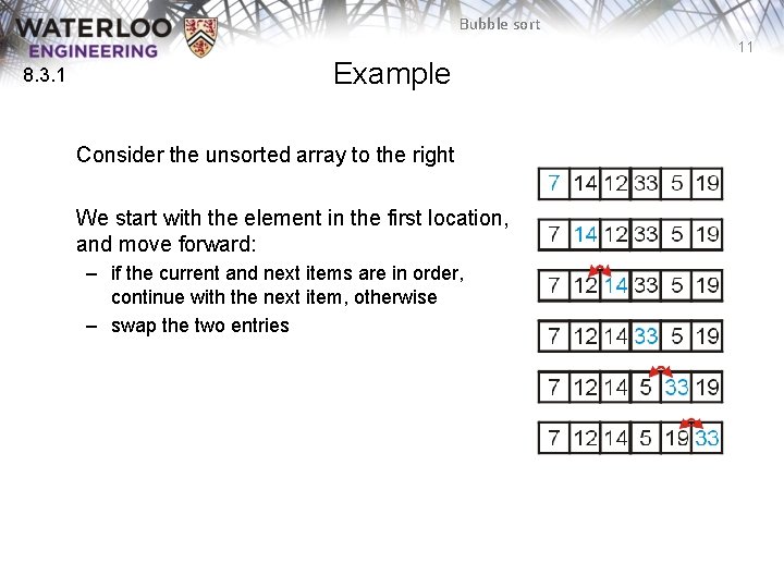 Bubble sort 11 8. 3. 1 Example Consider the unsorted array to the right Bubble sort 11 8. 3. 1 Example Consider the unsorted array to the right