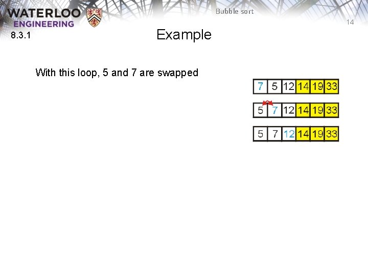 Bubble sort 14 8. 3. 1 Example With this loop, 5 and 7 are Bubble sort 14 8. 3. 1 Example With this loop, 5 and 7 are