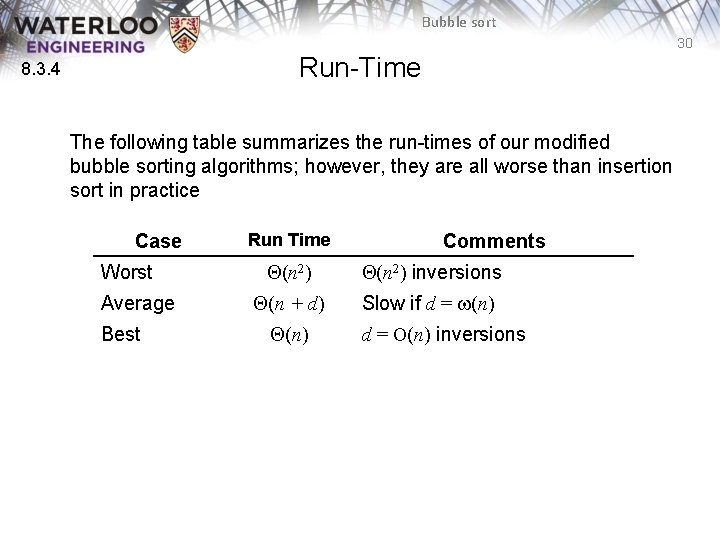 Bubble sort 30 Run-Time 8. 3. 4 The following table summarizes the run-times of Bubble sort 30 Run-Time 8. 3. 4 The following table summarizes the run-times of