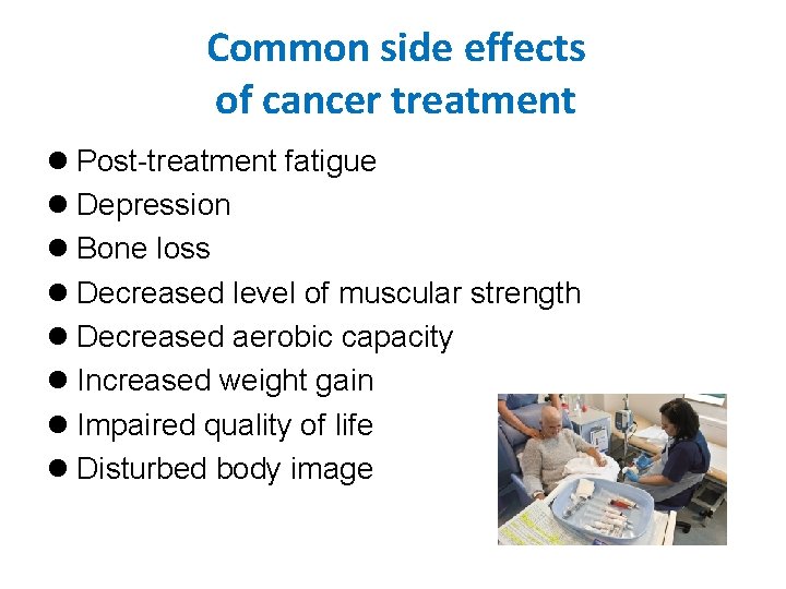 Common side effects of cancer treatment l Post-treatment fatigue l Depression l Bone loss