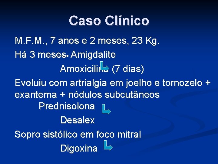 Caso Clínico M. F. M. , 7 anos e 2 meses, 23 Kg. Há