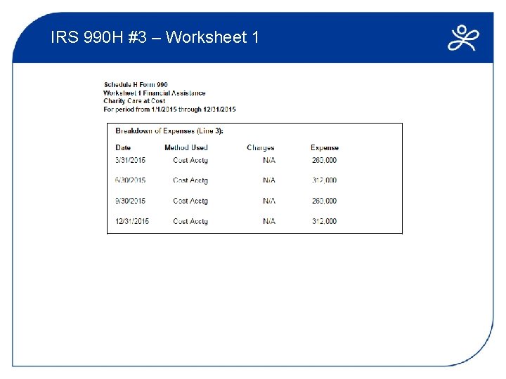 IRS 990 H #3 – Worksheet 1 