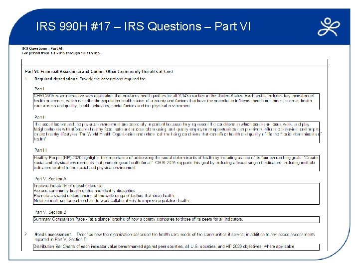 IRS 990 H #17 – IRS Questions – Part VI 