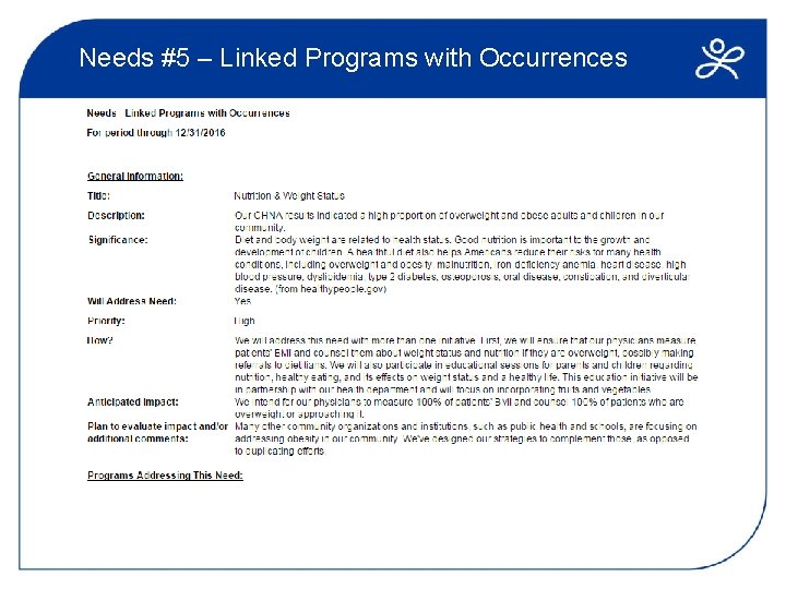 Needs #5 – Linked Programs with Occurrences 