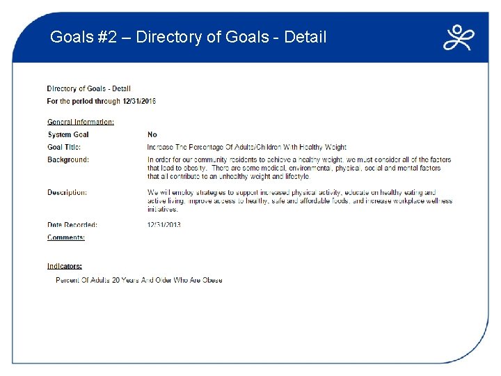 Goals #2 – Directory of Goals - Detail 