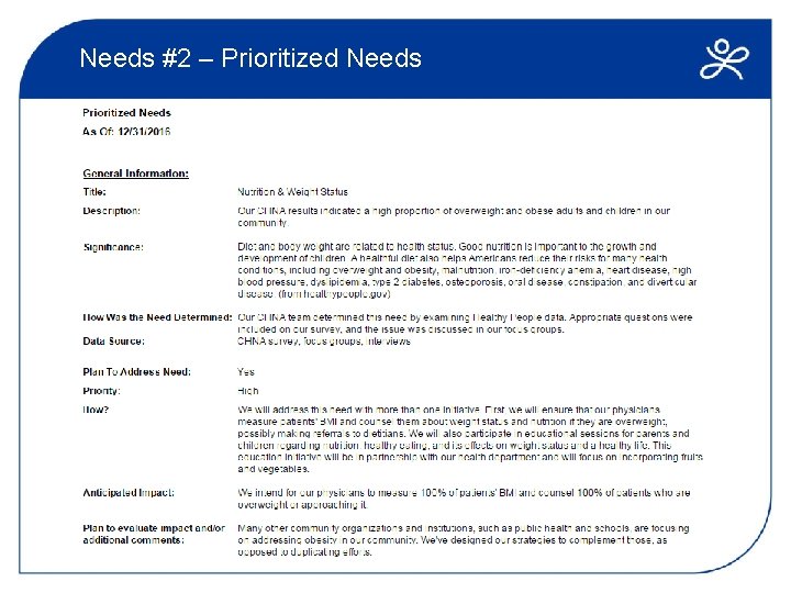 Needs #2 – Prioritized Needs 