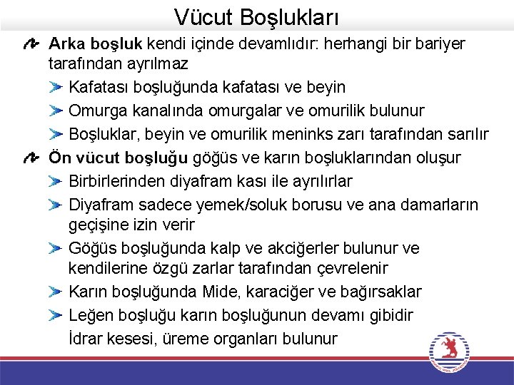 Vücut Boşlukları Arka boşluk kendi içinde devamlıdır: herhangi bir bariyer tarafından ayrılmaz Kafatası boşluğunda