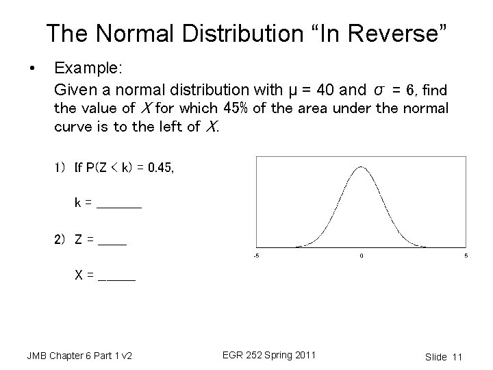 The Normal Distribution “In Reverse” • Example: Given a normal distribution with μ =