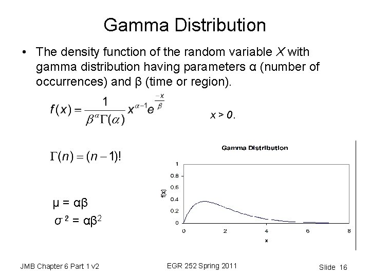 Gamma Distribution • The density function of the random variable X with gamma distribution