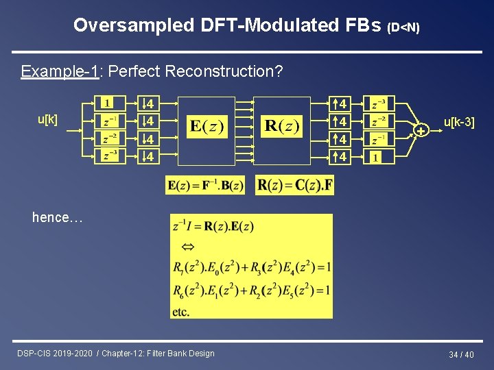 Oversampled DFT-Modulated FBs (D<N) Example-1: Perfect Reconstruction? u[k] 4 4 4 4 + u[k-3]