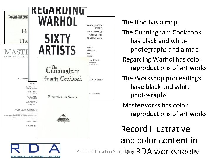 The Iliad has a map The Cunningham Cookbook has black and white photographs and