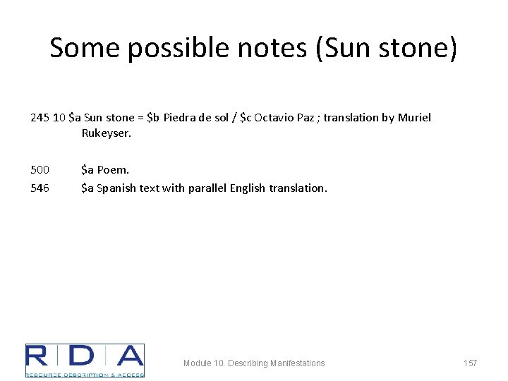 Some possible notes (Sun stone) 245 10 $a Sun stone = $b Piedra de